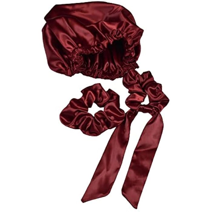Generic Unisex Adults Satin Bonnet With 2 Scrunchies - Maroon - Image 1